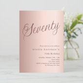 Invitation Rose gold écriture simple 70e anniversaire (Debout devant)