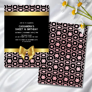 Invitation Rose Gold Egypt Géométrique Gold Bow 16e anniversa