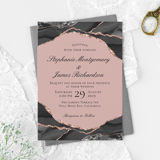 Invitation Rose Gold Élégant Agate Mariage