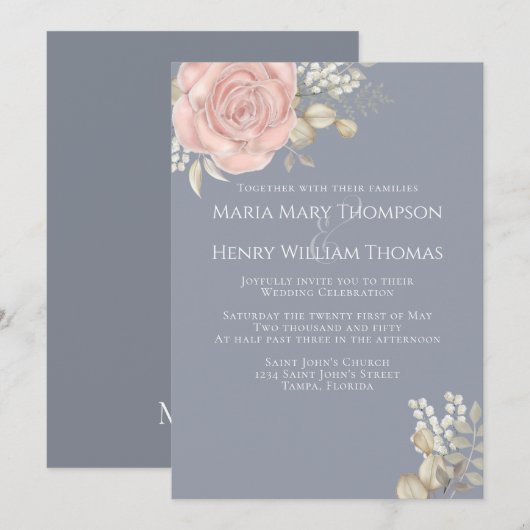 Invitation Rose Gold Elegant Aquarelle Floral Rose Folio (Devant / Derrière)