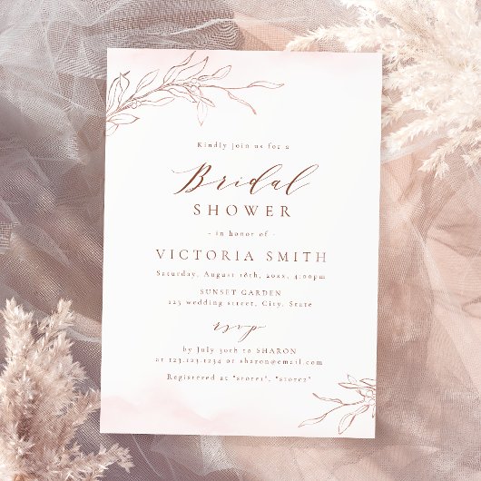 Invitation Rose gold élégant floral rustique douche de mariée
