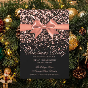 Invitation Rose Gold Élégant Glam Rouge Nœud Soirée de Noël 