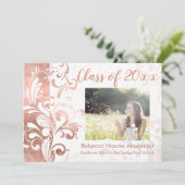 Invitation Rose Gold Elegant Swirl Photo Graduation (Debout devant)