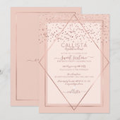 Invitation Rose Gold Élégante avec Confettis Rose pour Sweet  (Devant / Derrière)