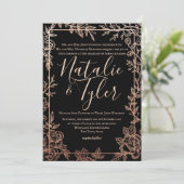 Invitation Rose Gold et Black Floral Sketch Frame Classic (Debout devant)