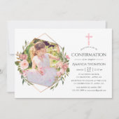 Invitation Rose Gold et Blush Géométrique Confirmation (Devant)