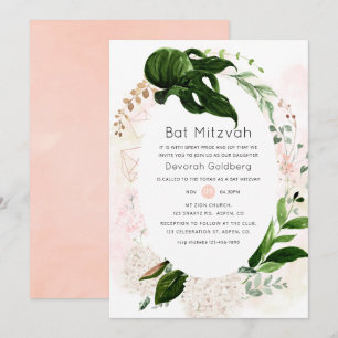Invitation Rose Gold et Blush Végétation Géométrique Bar Mitz