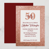 Invitation Rose Gold et Bourgogne 50e anniversaire (Devant / Derrière)