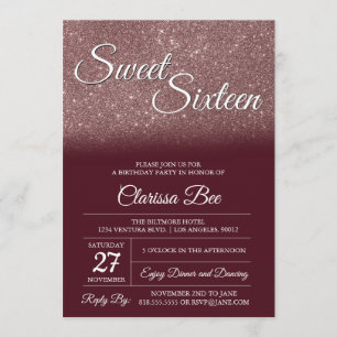 Invitation rose Gold et Bourgogne Sweet sixteen