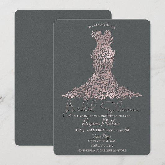 Invitation Rose Gold et Gris  Robe de Dévoilement de Bébé aux (Devant / Derrière)