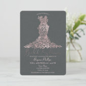 Invitation Rose Gold et Gris  Robe de Dévoilement de Bébé aux (Debout devant)