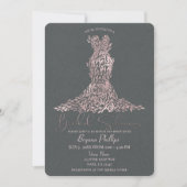 Invitation Rose Gold et Gris  Robe de Dévoilement de Bébé aux (Devant)