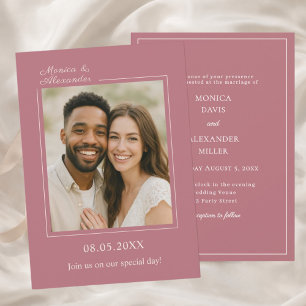 Invitation Rose gold et ivoire, photo de mariage simple et mo