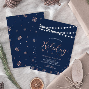 Invitation Rose Gold et Navy Fête de fin d'année Moderne et