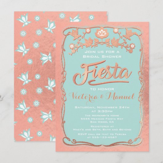 Invitation Rose Gold et parties scintillant mexicaine Fiesta  (Devant / Derrière)