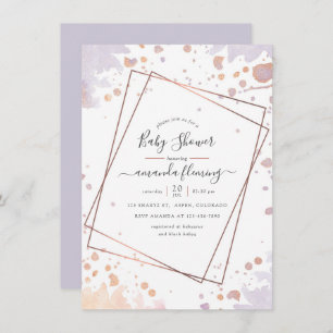 Invitation Rose Gold et Pastel Purple Baby shower géométrique