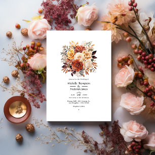 Invitation Rose Gold et Rose Brown Floral Mariage