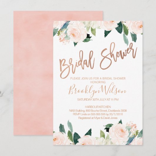 Invitation rose Gold Et Rose Floral Douche Nuptial (Devant / Derrière)