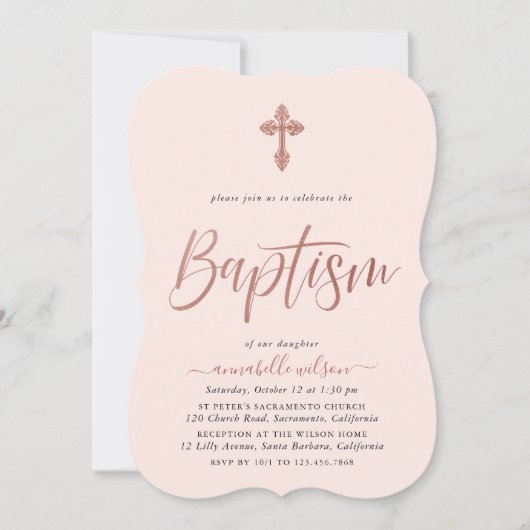 Invitation rose Gold Et Rose Girl Baptême (Devant)