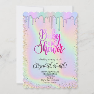 Invitation Rose gold, étoiles colorées arc-en-ciel Baby Showe