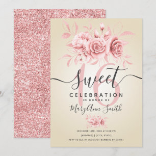 Invitation Rose Gold Fab Parties scintillant florale 16ème an