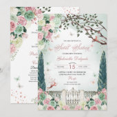 Invitation Rose Gold Fairy Enchanted Garden Sweet 16 (Devant / Derrière)