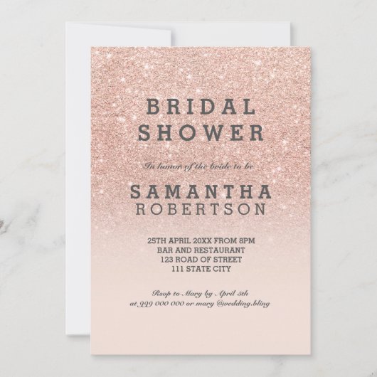 Invitation Rose gold faux pailleté rose baby shower (Devant)