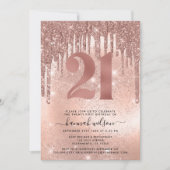 Invitation Rose Gold Faux Parties scintillant et Foil fête 21 (Devant)