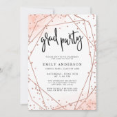 Invitation Rose Gold Faux Parties scintillant Géométrique Gra (Devant)