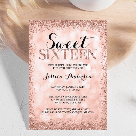 Invitation Rose Gold Faux Parties scintillant Lumières Sweet