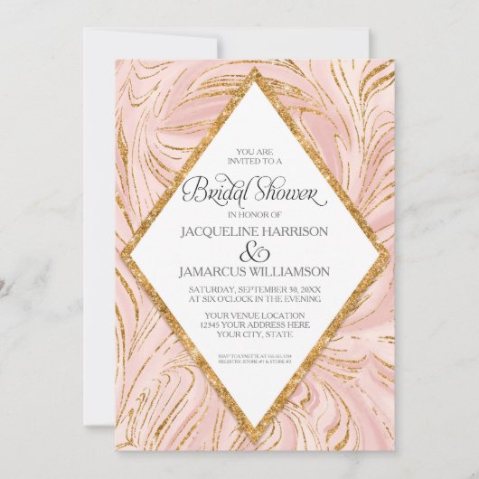 Invitation Rose Gold Faux Parties scintillant Marble Blush Fê (Devant)