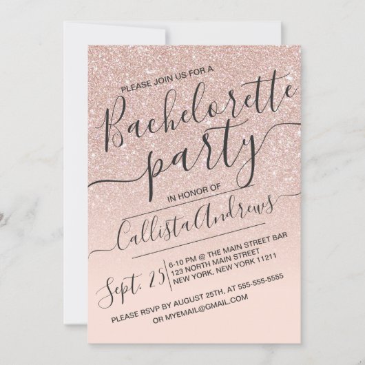 Invitation Rose Gold Faux Parties scintillant Sparkly Ombre B (Devant)