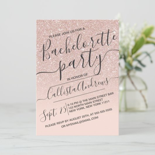 Invitation Rose Gold Faux Parties scintillant Sparkly Ombre B (Debout devant)