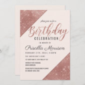 Invitation Rose Gold Faux Sparkling Parties scintillant Sequi (Devant / Derrière)