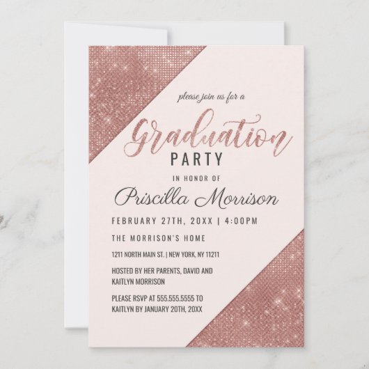 Invitation Rose Gold Faux Sparkling Parties scintillant Sequi (Devant)