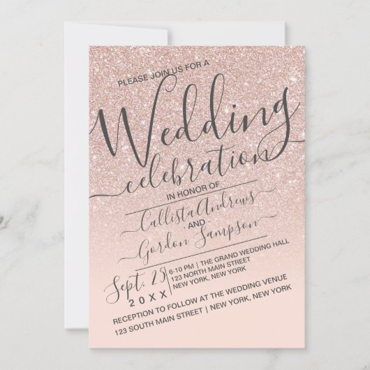 Invitation Rose Gold Faux Sparkly Parties scintillant Ombre M (Devant)
