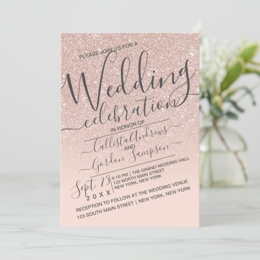 Invitation Rose Gold Faux Sparkly Parties scintillant Ombre M (Debout devant)