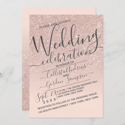 Invitation Rose Gold Faux Sparkly Parties scintillant Ombre M (Devant / Derrière)