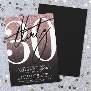 Invitation Rose Gold Fête d'anniversaire 30 ans Paillettes ro