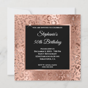 Invitation Rose Gold Feuille de Léopard Noir Superposition 50