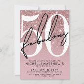 Invitation Rose Gold Fifty Fabulous 50th Birthday (Devant)