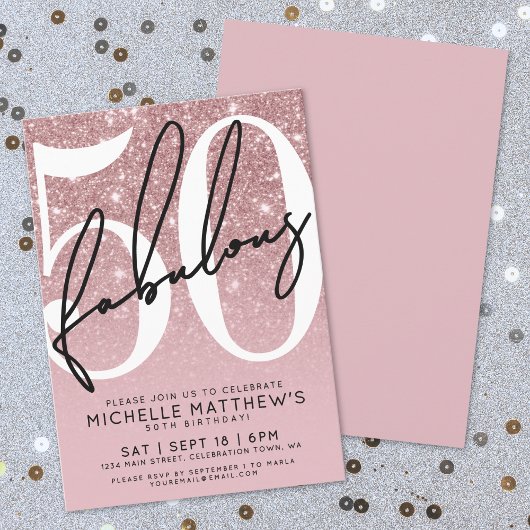 Invitation Rose Gold Fifty Fabulous 50th Birthday