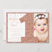 Invitation Rose Gold First Birthday Invitation, Faux Parties  (Devant)