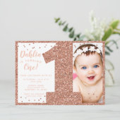 Invitation Rose Gold First Birthday Invitation, Faux Parties  (Debout devant)