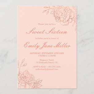 Invitation Rose Gold Fleurs Esquissées Fleurs Roses Floral Sw