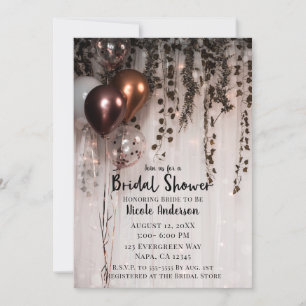 Invitation Rose Gold Fleurs et Lumières de Ballons Roses pour