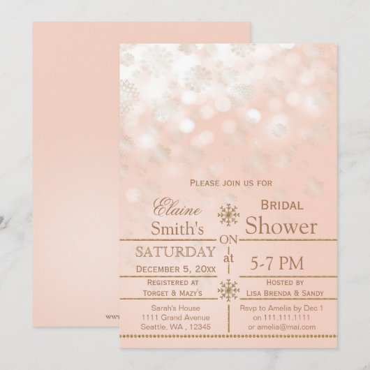 Invitation Rose Gold flocons de neige hiver Bridal douche Inv (Devant / Derrière)