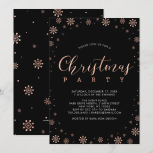 Invitation Rose Gold Flocons de neige modernes pour une fêt