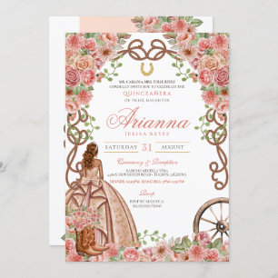 Invitation Rose Gold Flora Pays Western Charro Quinceañera