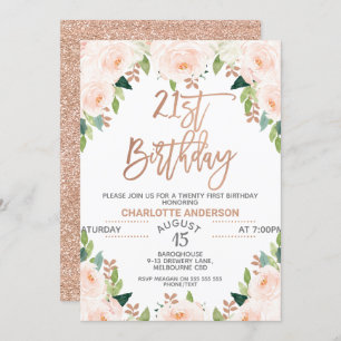 Invitation Rose Gold Floral 21e anniversaire